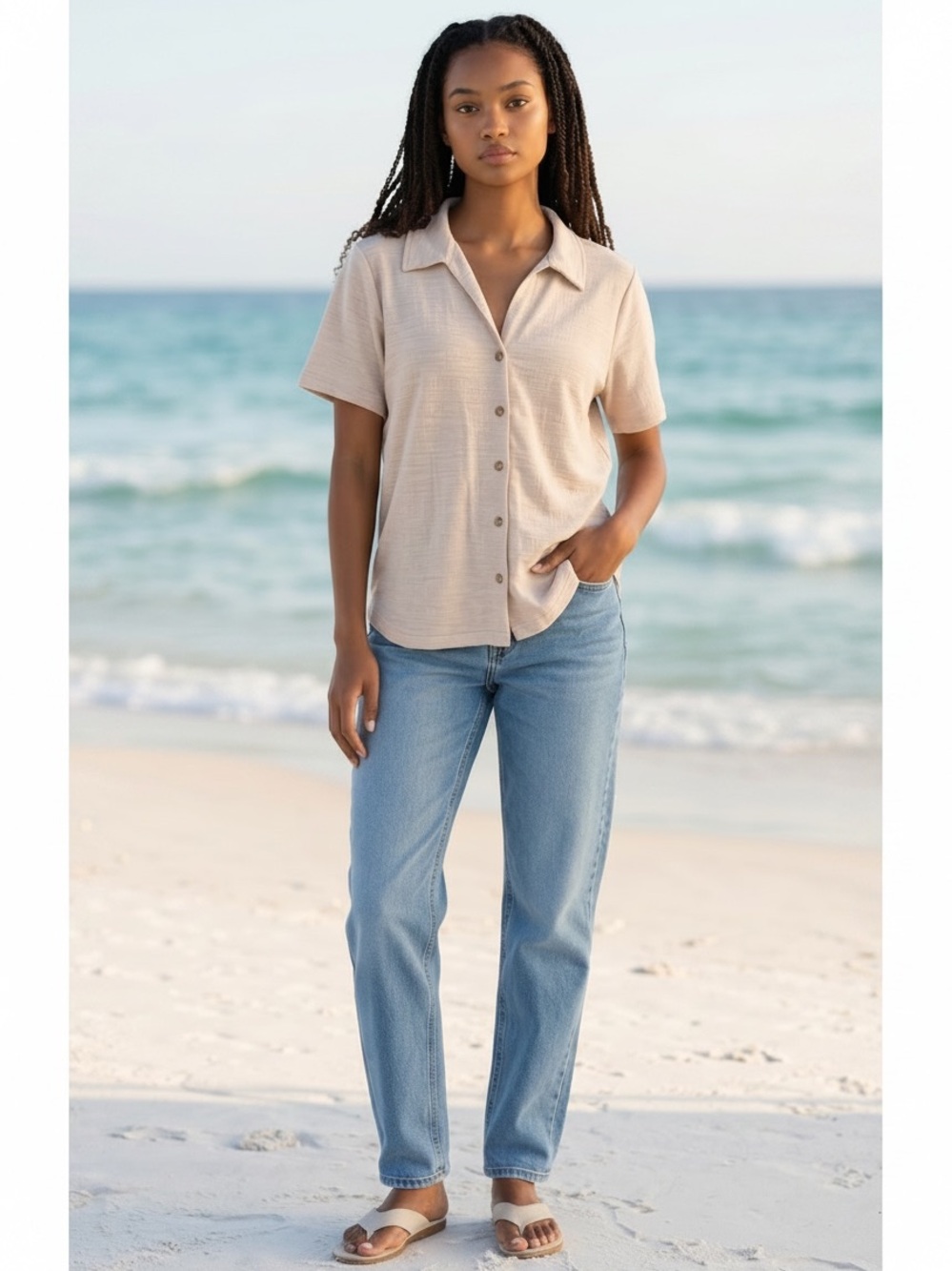 🛫 Jane + Delancey Textured Short Sleeve Button Top size large
